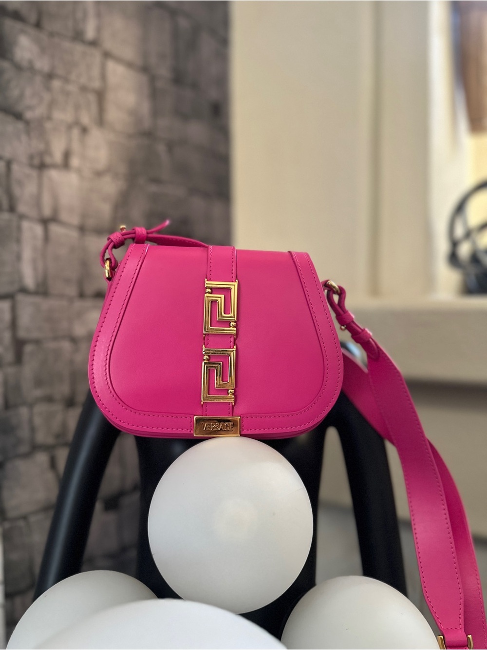 Versace Greca Goddess Medium Pink Leather Shoulder Bag